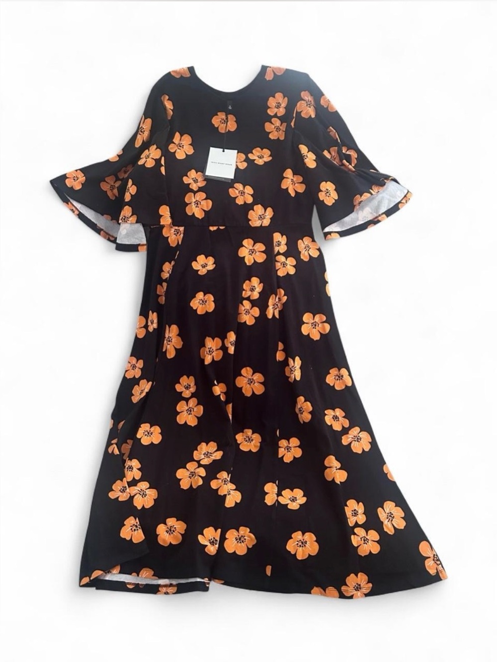 Who What Wear Black Maxi Dress with Orange Floral Print